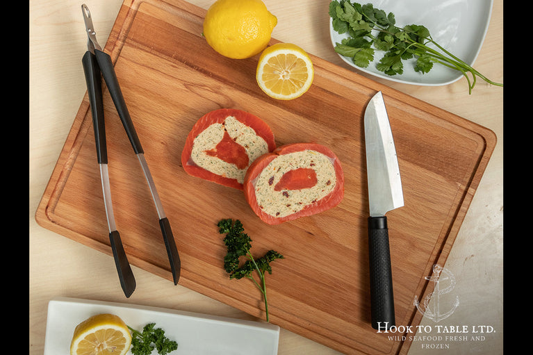 Frozen Sockeye Pinwheel Stuffed with Rockcrab