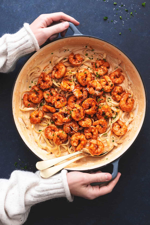 Cajun prawns on a creamy Alfredo fettuccine